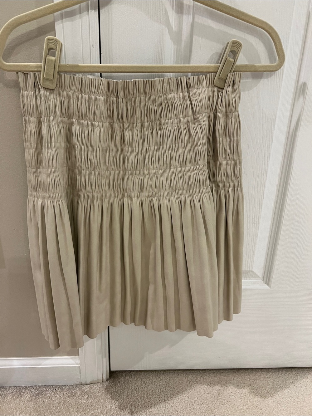 7 For All Mankind Beige Smocked Mini Pleather Skirt